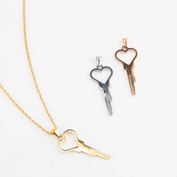 Heart Shaped Chastity Key Necklace - Key fits standard barrel lock (included with keys if selected)