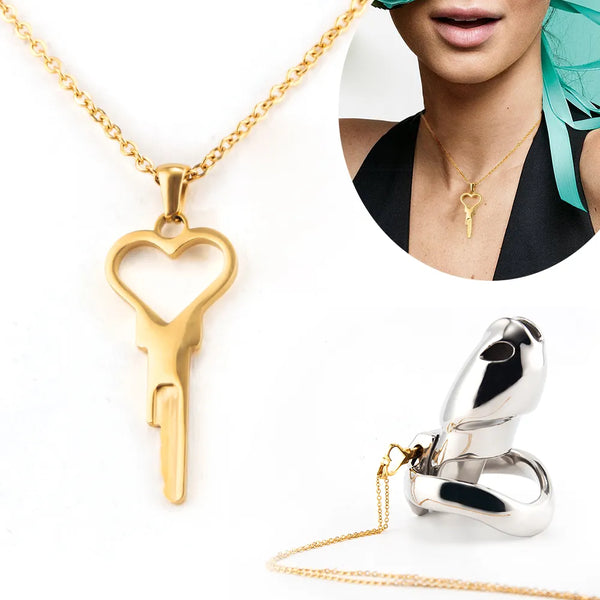 Heart Shaped Chastity Key Necklace - Key fits standard barrel lock (included with keys if selected)