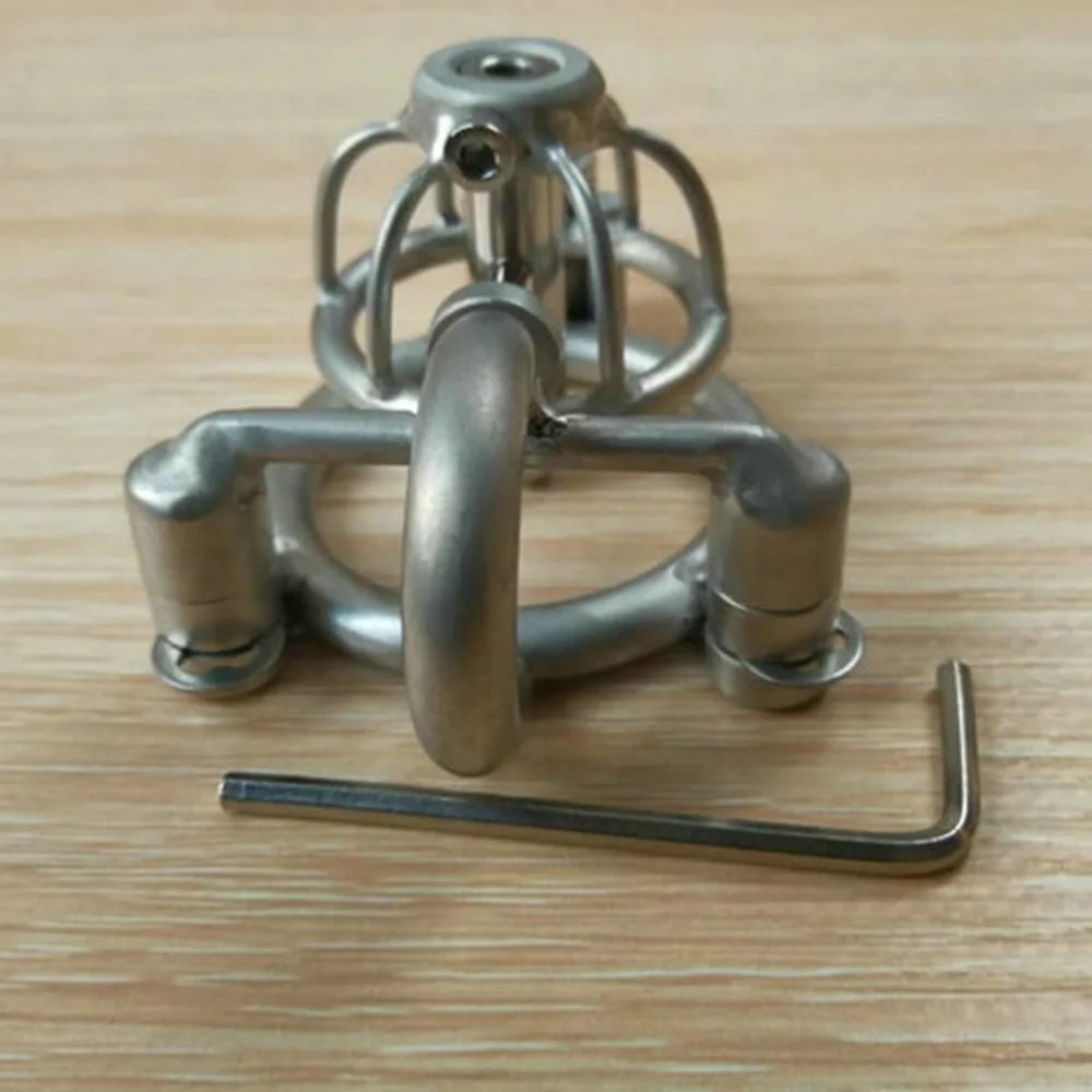 Permanent Metal PA Male Chastity Cage with Urethral Tube – Customizable Steel Cock Cage for Men, CBT Penis Bondage Adult Toy