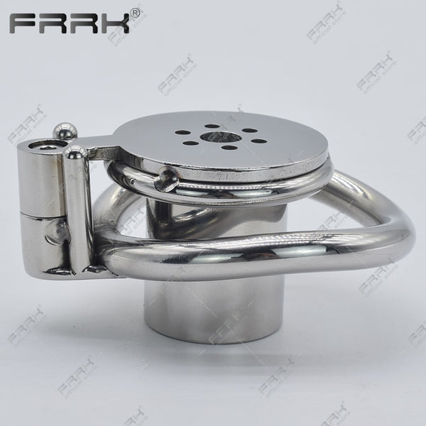 FRRK Hardcore Inverted Male Chastity Cage with Allen Key Cock Lock Stainless Steel Cylinder Penis Rings Negative Adults Sex Toys