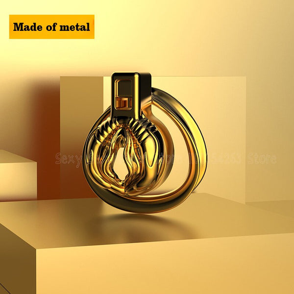 Metal Hollow Chastity Cock Cage Penis Anti-off Cock Ring Chastity Belt Virginity Cage Device Male Metal Ball Lock Stretcher Cbt