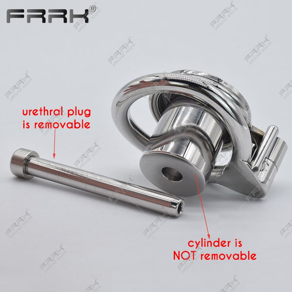 FRRK Hardcore Inverted Male Chastity Cage with Allen Key Cock Lock Stainless Steel Cylinder Penis Rings Negative Adults Sex Toys