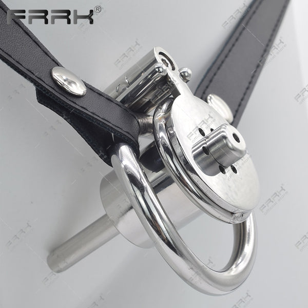 FRRK Hardcore Inverted Male Chastity Cage with Allen Key Cock Lock Stainless Steel Cylinder Penis Rings Negative Adults Sex Toys