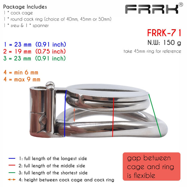 FRRK Flat Chastity Cock Cage with Metal Urethral Tube