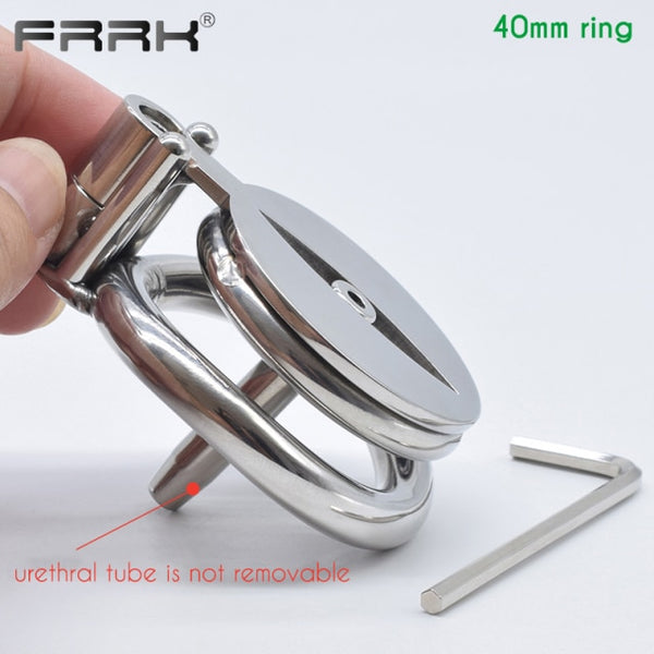 FRRK Flat Chastity Cock Cage with Metal Urethral Tube