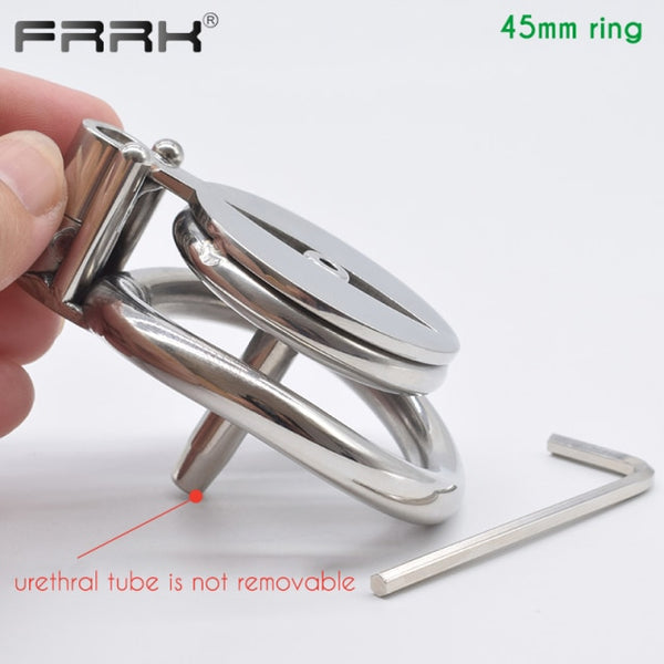 FRRK Flat Chastity Cock Cage with Metal Urethral Tube