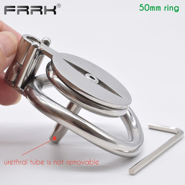 FRRK Flat Chastity Cock Cage with Metal Urethral Tube